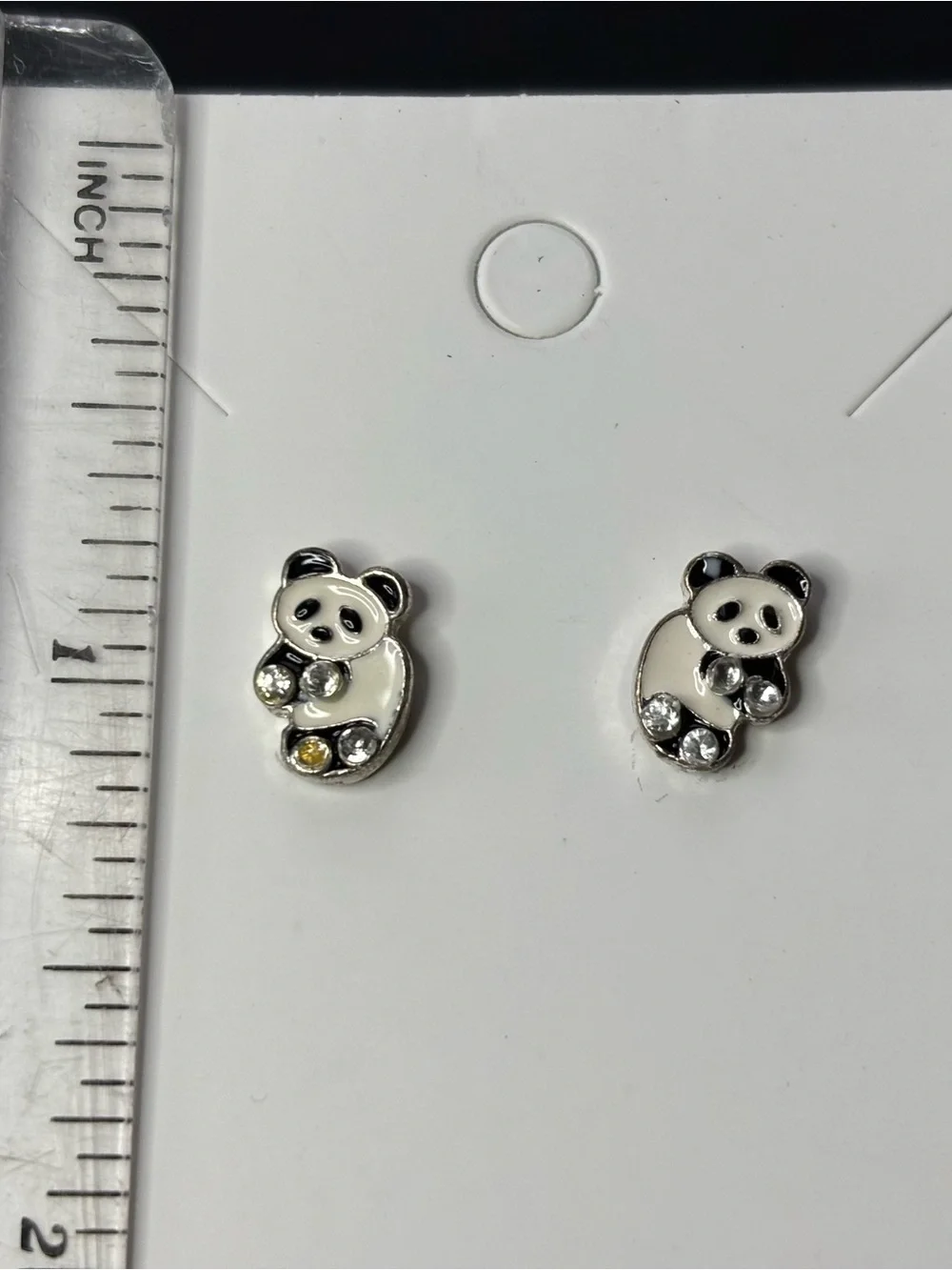 Panda Crystal Accent Kids Earrings - White and Black